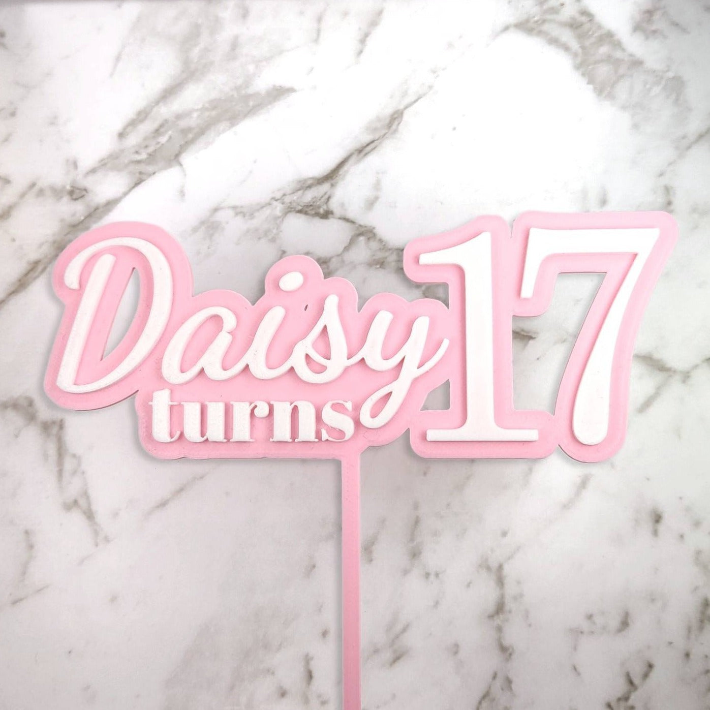 Two Layer Custom Name Turns Age Birthday Cake Topper