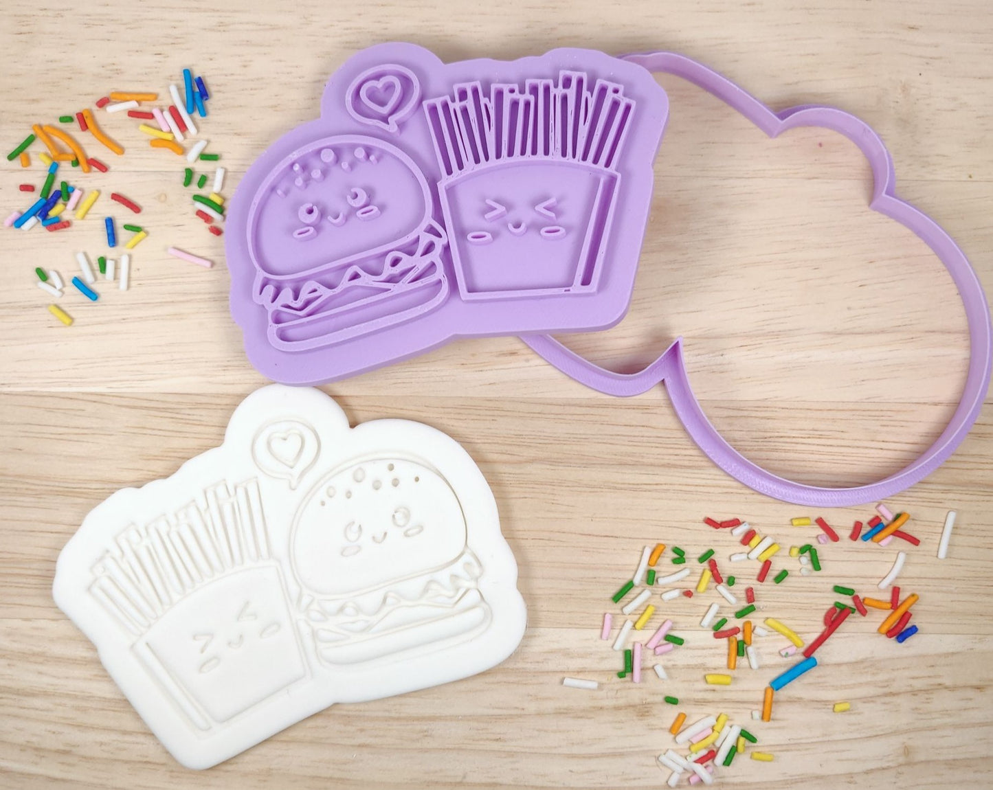 Burger and Fries Valentine's Cookie Cutter and Fondant Stamp